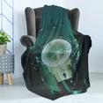 thumbnail image 4 of Fantasy Soft Flannel Fleece Blanket, Ball and Human Merging Building Dark Feeling Magic Featured Comics Fiction Artwork, Cozy Plush for Indoor and Outdoor Use, 50" x 60", Teal Black, by Ambesonne, 4 of 5