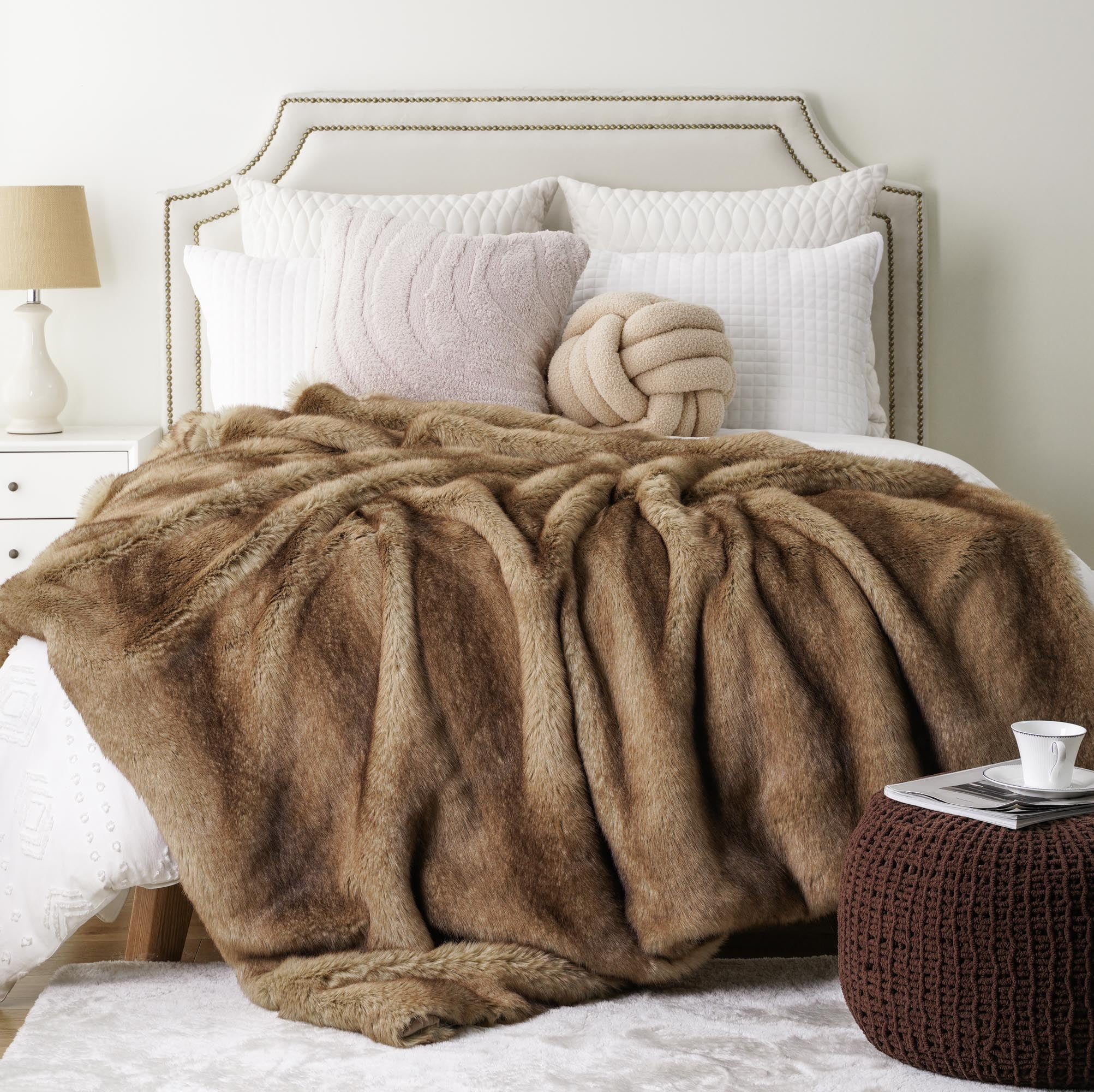 Battilo Camel Faux Fur Throw Blanket,Cozy Thick Mink Fur Blanket for Bed,Large Camel Throws,60"x80"