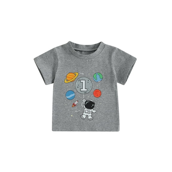 BemeyourBBs Boy Birthday T-Shirt Astronaut Print Short Sleeve Round Neck Tops