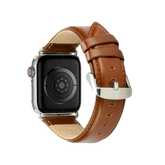 For Apple Watch Size 42/44/45mm Genuine Leather Replacement Band Strap Hybrid Wristbands Design Silver Buckle for iWatch Series 7/SE/6/5/4/3/2/1 [Classic Tan]