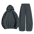 thumbnail image 4 of OSOLU Girls 2 Piece Set Solid Color Front Pocket Hoodie and Drawstring Wide Leg Pants Daily Outfit Dark Gray, 4 of 4