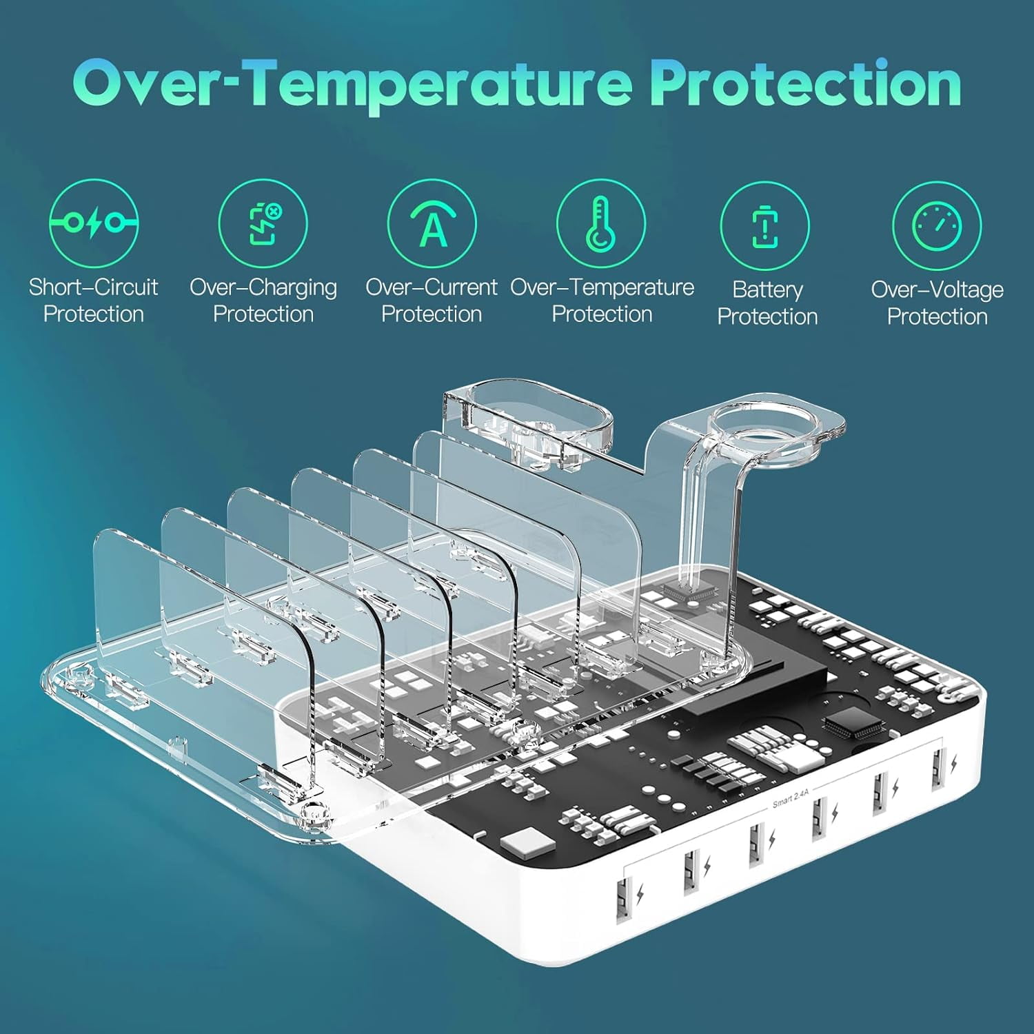 Tancola Charging 6-Ports Docking Station with 7 Mixed Cables Compatible for Iphone, IPad,Iwatch, Ipod, Cellphone & Tablet