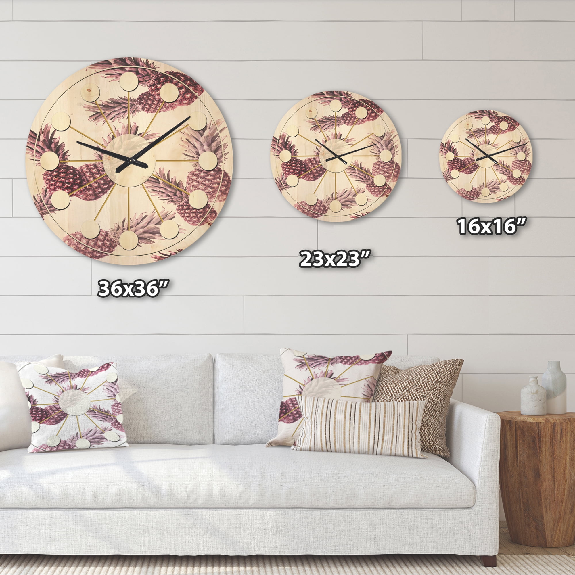Designart 'Pineapple Summer Bliss Retro III' Mid-Century Modern Wood Wall Clock