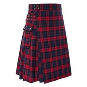 Golf Pants Mens Fashion Scottish Style Plaid Contrast Color Pocket Pleated Skirt Red