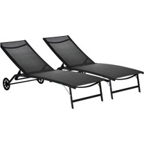 JERFIT 2-Pack Folding Chaise Lounge Chairs, Outdoor Recliner with 5 Adjustable Positions, Wheels & Breathable Mesh Fabric for Patio, Poolside, Beach, Backyard, Black