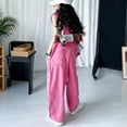 thumbnail image 5 of Tfken Little Girls Classic Pants Elastic Waist Stretchy Trousers Loose Wide-Leg Overall With Pockets Fashion Lightweight Teen Daily Casual Wear Trendy Clothes Size 4-5 Years Pink, 5 of 7