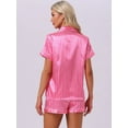 thumbnail image 4 of DARING DIVA Women's 2 Pcs Satin Silky Contrast Color Trim Pajama Set L Hot Pink, 4 of 7