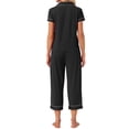 thumbnail image 3 of INSPIRE CHIC Women's Capri Pajamas Short Sleeve Button Down Tops with Pants 2 Piece Sleepwear Lounge Set with Pockets M Black, 3 of 6