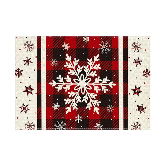 WLOELOEW Snowflake Christmas Placemat Polyester Holiday Dining Table Mat For Kitchen Party Decoration 17.7 X 11.8 Inch Multicolor Version A A