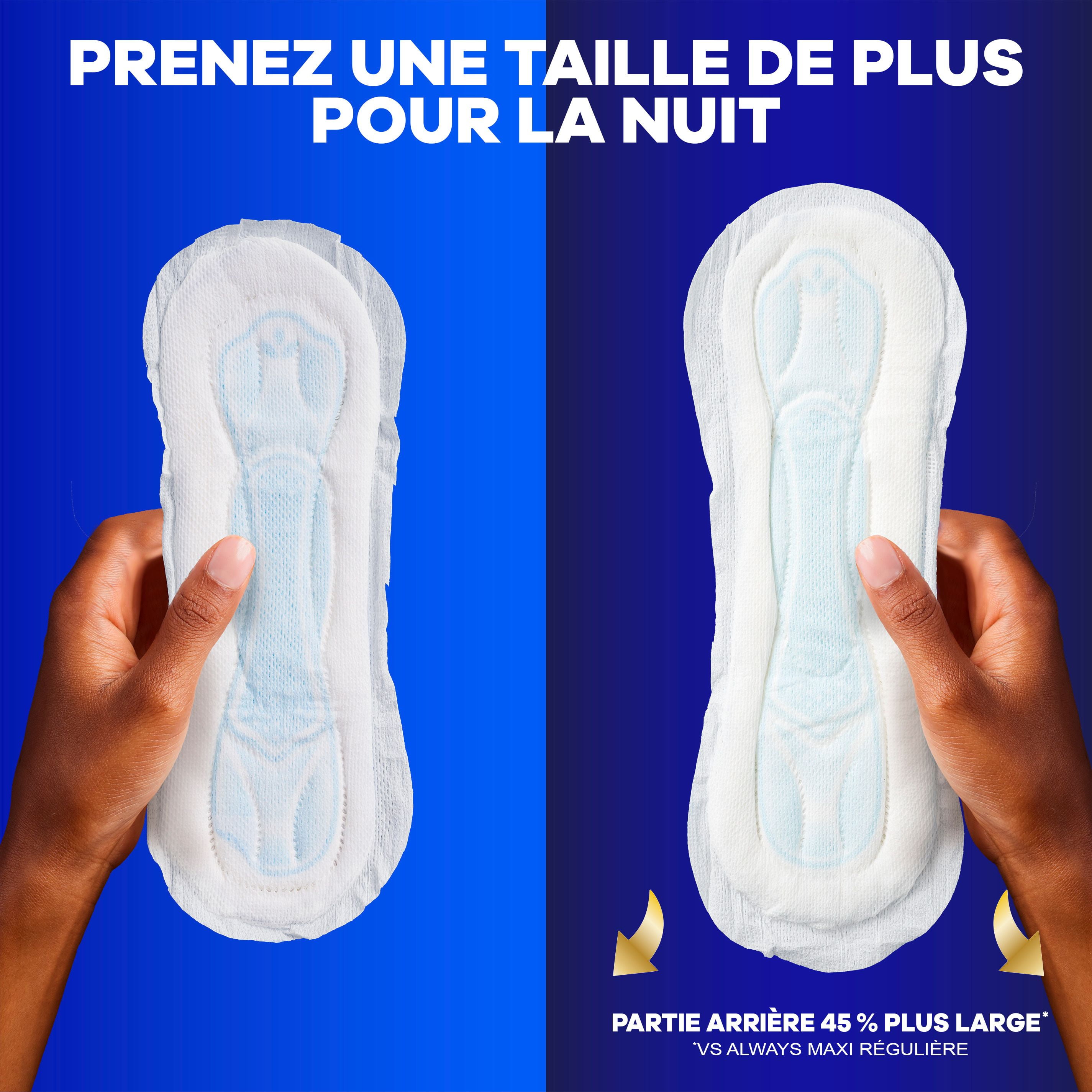 Serviettes Always Maxi, de nuit, degré d’absorption de nuit, sans ailes, pour femmes, taille 4, non parfumées