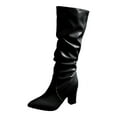 thumbnail image 5 of Rokment Slouchy Knee High Dress Boots for Women Fall Winter Fashion Slouch Leather Pointed Toe Block High Heel Pull on Mid Calf Tall Boots Black Size 6, 5 of 6
