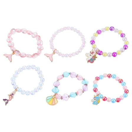 Toyvian 6Pack Kids Jewelry Assorted Color Beaded Bracelets for Pretend Play