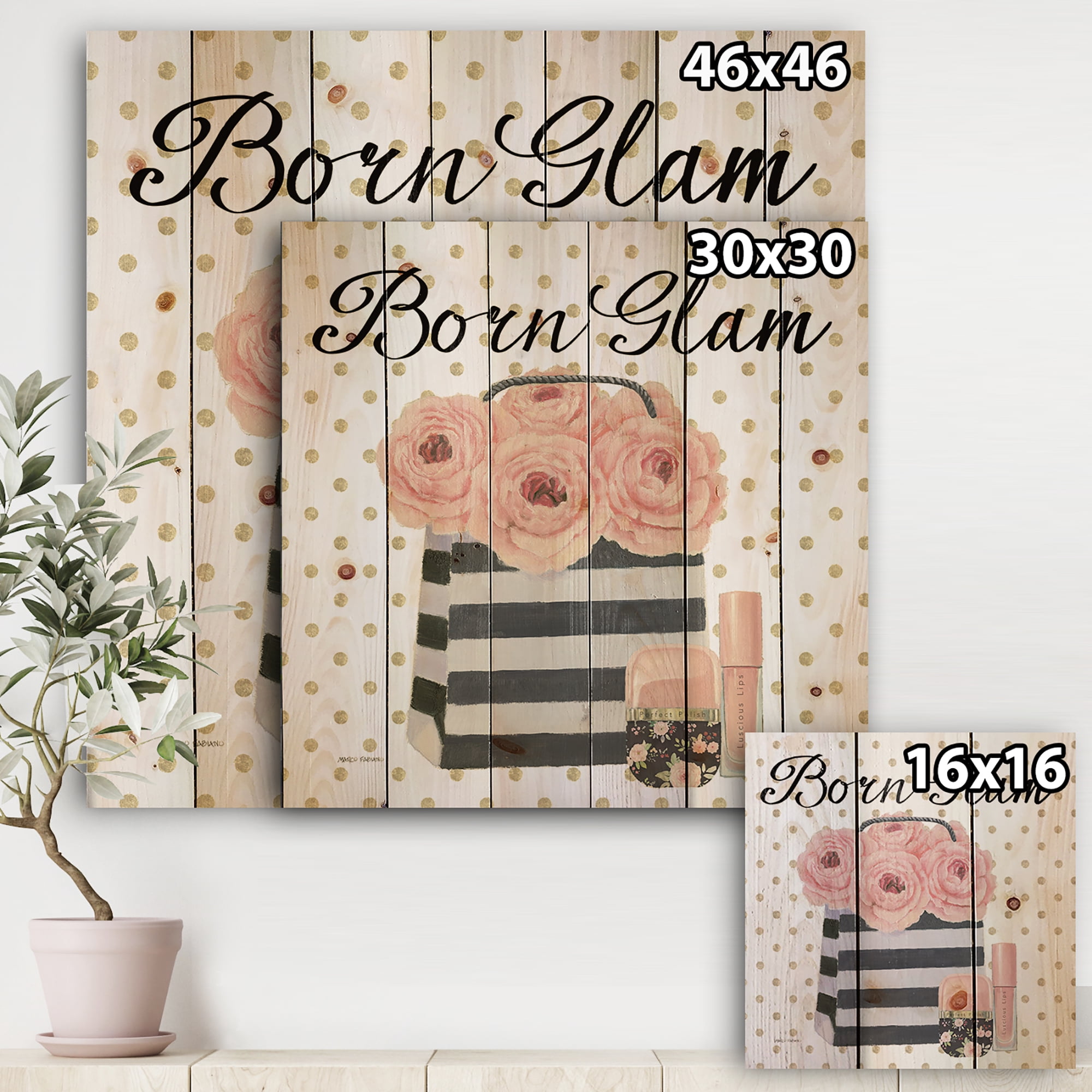 Designart 'Simply Splendid Fashion II' Posh & Luxe Print on Natural Pine Wood