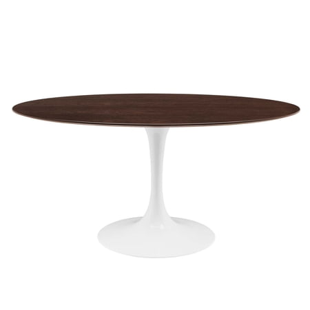 60 inch Dining Table Oval White Walnut Wood Metal Steel Modern Contemporary Mid-Century Kitchen Room Cafe Bistro Restaurant Hospitality