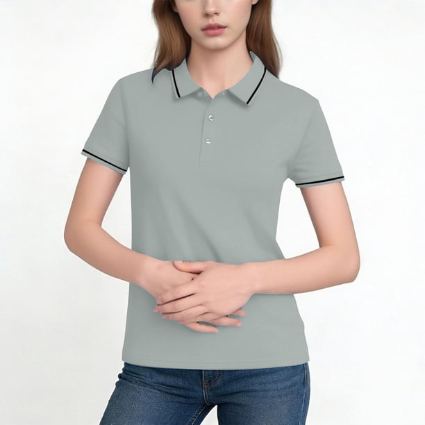 Negocios Casual Tops Manga Corta Solapa Botón Abajo Camisa para las Mujeres, Suave Transpirable de Punto de Verano para la Oficina Y el Uso Diario
