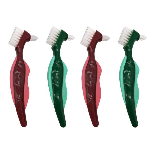 LOVEVER 4 Pcs Premium Hard Denture Brush Toothbrush Cleaning Brush Multi-Layered Bristles &Portable Double Sided