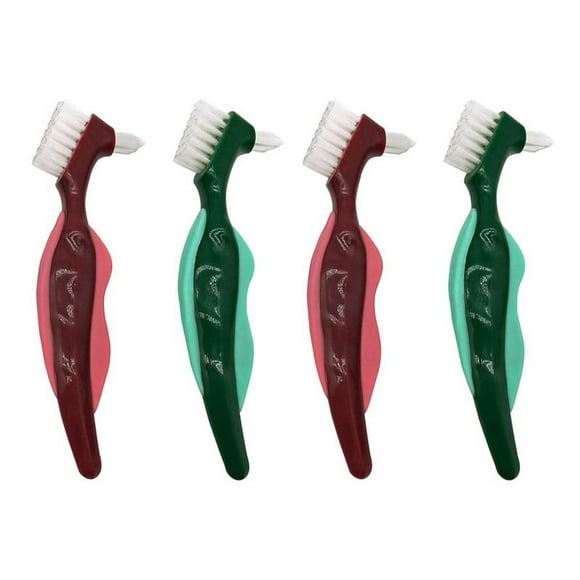 LOVEVER 4 Pcs Premium Hard Denture Brush Toothbrush Cleaning Brush Multi-Layered Bristles &Portable Double Sided