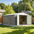 thumbnail image 2 of Patiowell 10'x12' Metal Outdoor Storage Shed with Floor Frame & Double Lockable Doors for Garden, Backyard, Patio, Gray, 2 of 8