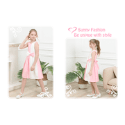 Sunny Fashion Girls Dresses Pink and White Color Block A-Line Party Dress with Bow Tie Size 4-14