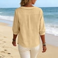 thumbnail image 5 of hoksml Women's Cotton Collared Blouse, 3/4 Sleeve Henley Button Tunic Top, Casual Loose Fit Solid Color Shirt, 5 of 8
