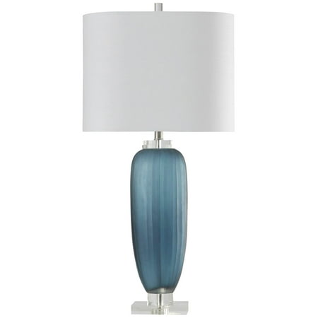 Acrylic Modern Table Lamp - StyleCraft Nicosia Blue Transitional Ribbed Glass and Clear Acrylic Table Lamp
