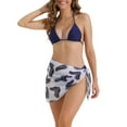 thumbnail image 1 of Conjuntos de bikini de triángulo para mujer de 3 piezas, con corte alto, tanga, falda de impresión de hojas, trajes de baño, color azul oscuro medio, 1 of 5