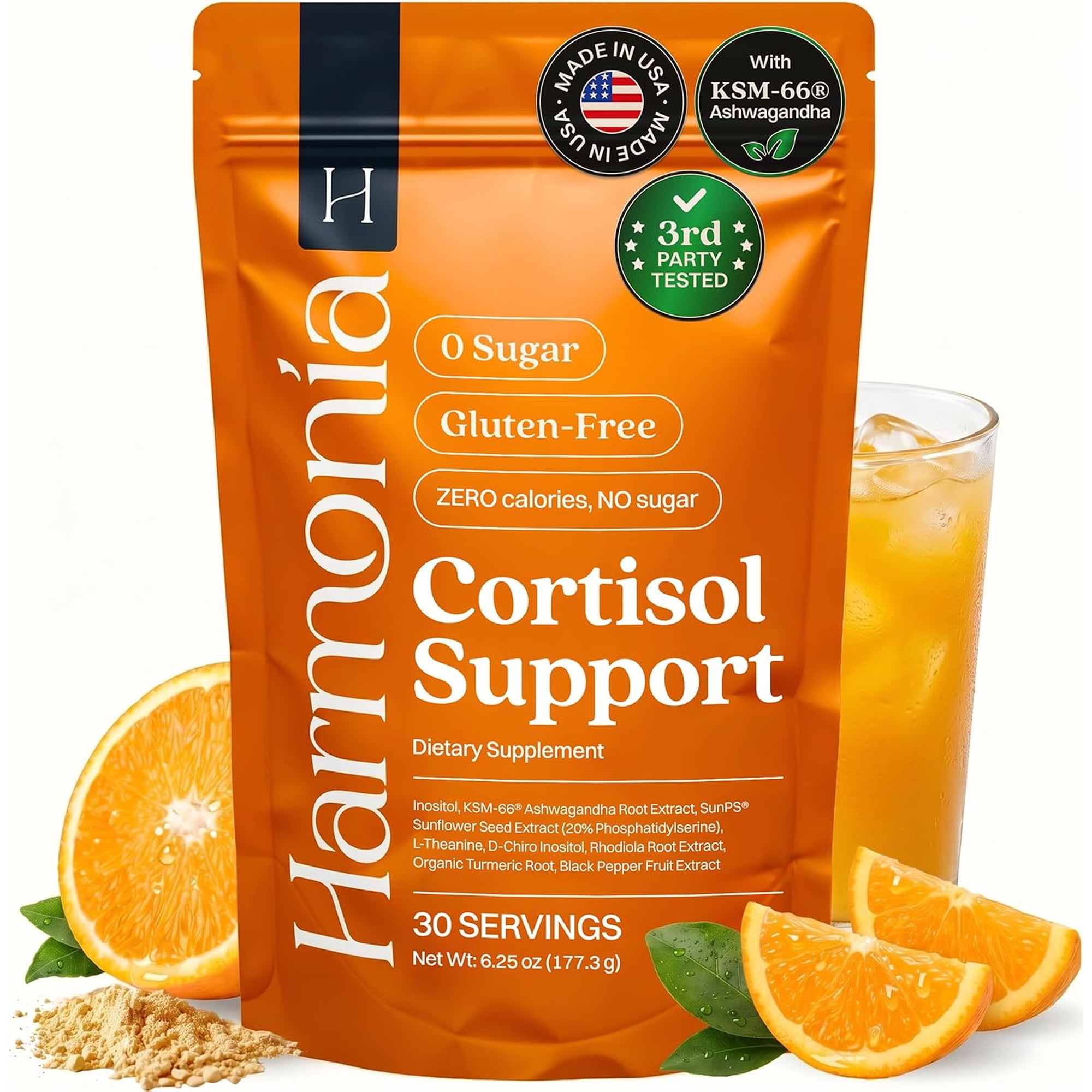Harmonia Cortisol Cocktail | Cortisol Supplements for Women & Men with Ashwagandha, Magnesium & L-Theanine | Drink Harmonia for Stress Relief, Weight Management & Sleep Support (1 Pack x 30 Servings)