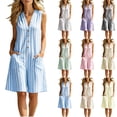 thumbnail image 1 of Sentmoon Short Rompers for Women Solid Color Sleeveless V Neck Rompers Button Down Breathable Loose Fit Cute Overalls for Women with Pockets for Work and Office, 1 of 8