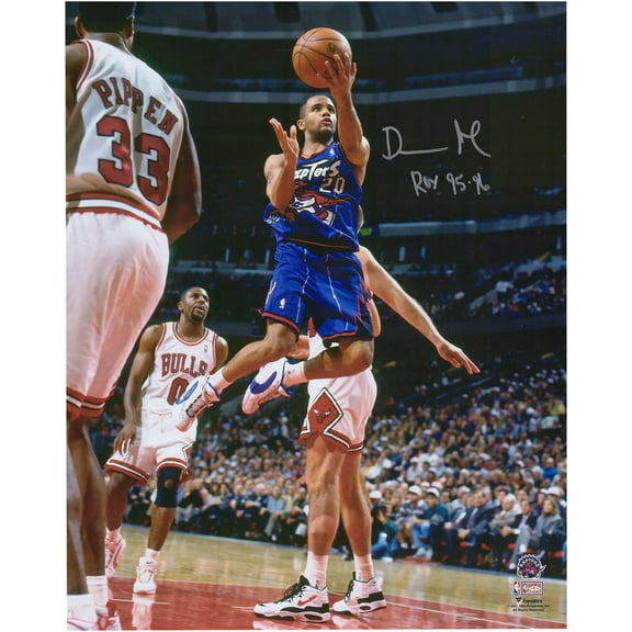 Damon Stoudamire Toronto Raptors Autographed 16" x 20" Lay Up vs. Chicago Bulls Photograph with "ROY 95-96" Inscription - Fanatics Authentic Certified