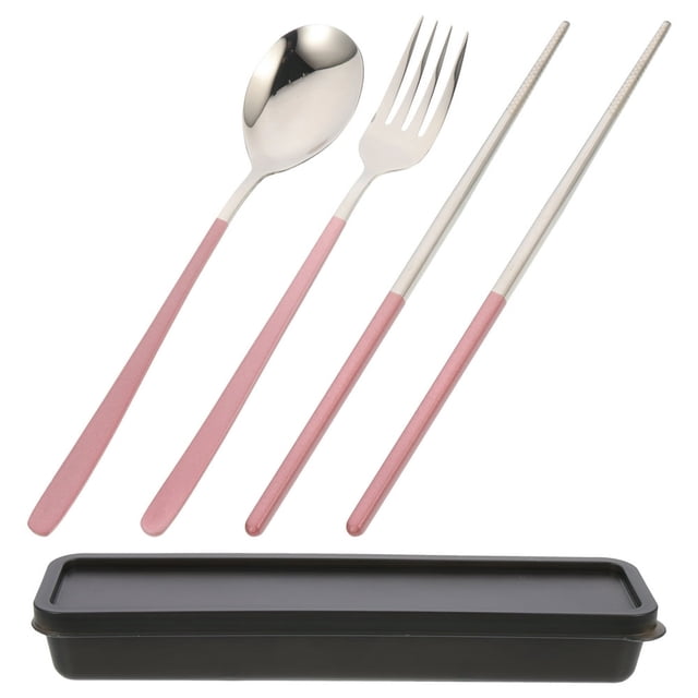 CUITING Travel Spoon Fork Chopsticks Set Reusable Silverware Lunch Portable Pp Plastic Pink