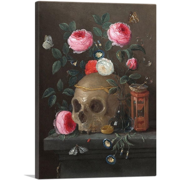 ARTCANVAS Vanitas Still Life 1665 Canvas Art Print by Jan Van Kessel Elder - Size: 18" x 12" (1.50" Deep)