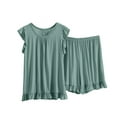 thumbnail image 3 of Spring Summer Pajama Set Solid Color Short Sleeve Top with Drawstring Shorts, 3 of 6