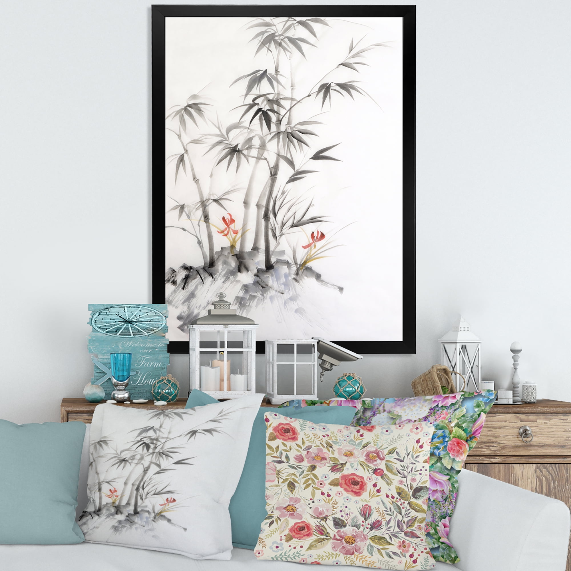 Designart 'Vintage Black and White Bamboo III' Traditional Framed Art Print