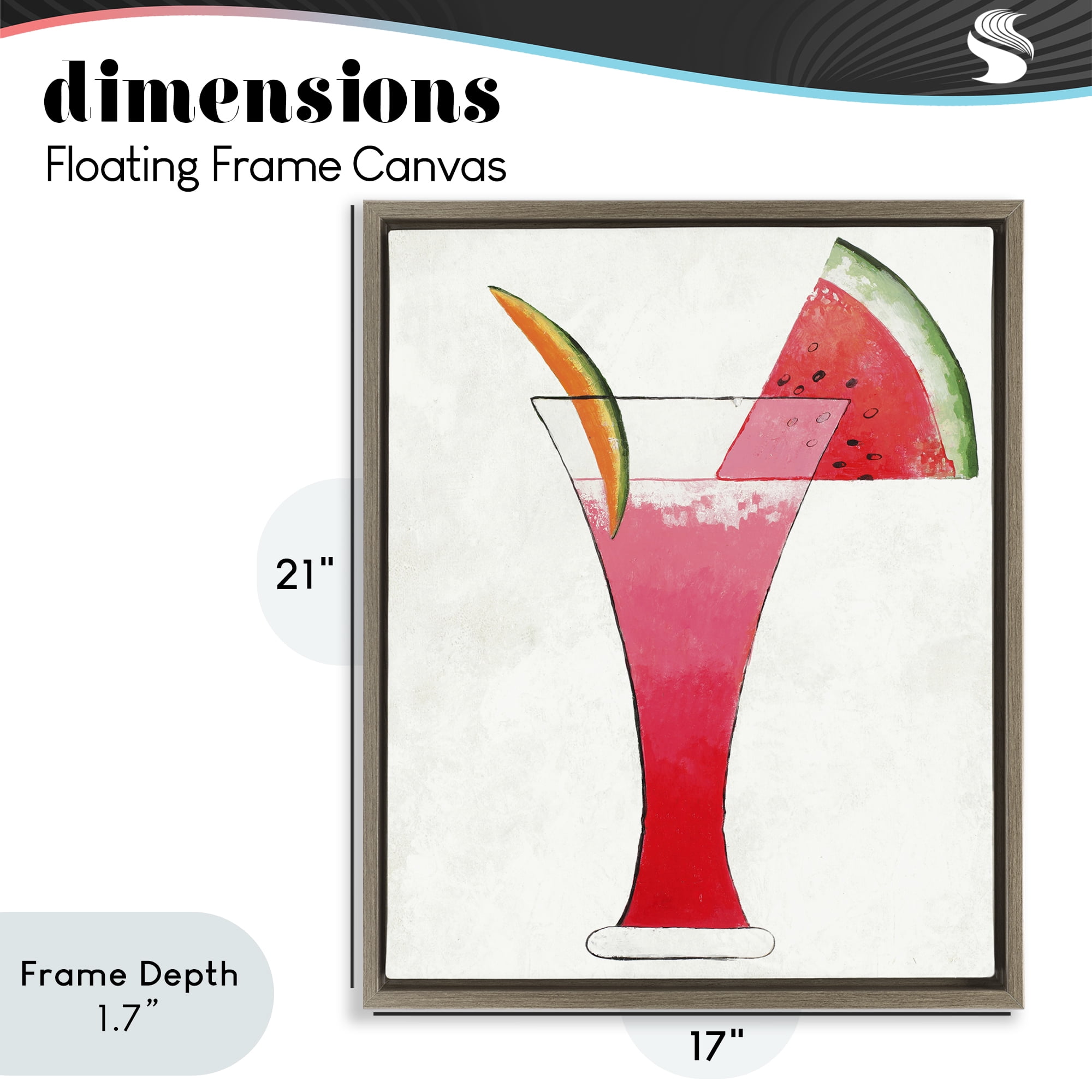 Stupell Industries Summer Cocktail Watermelon Slice Brown Framed Floater Canvas Wall Art, design by Lorenzo Collective