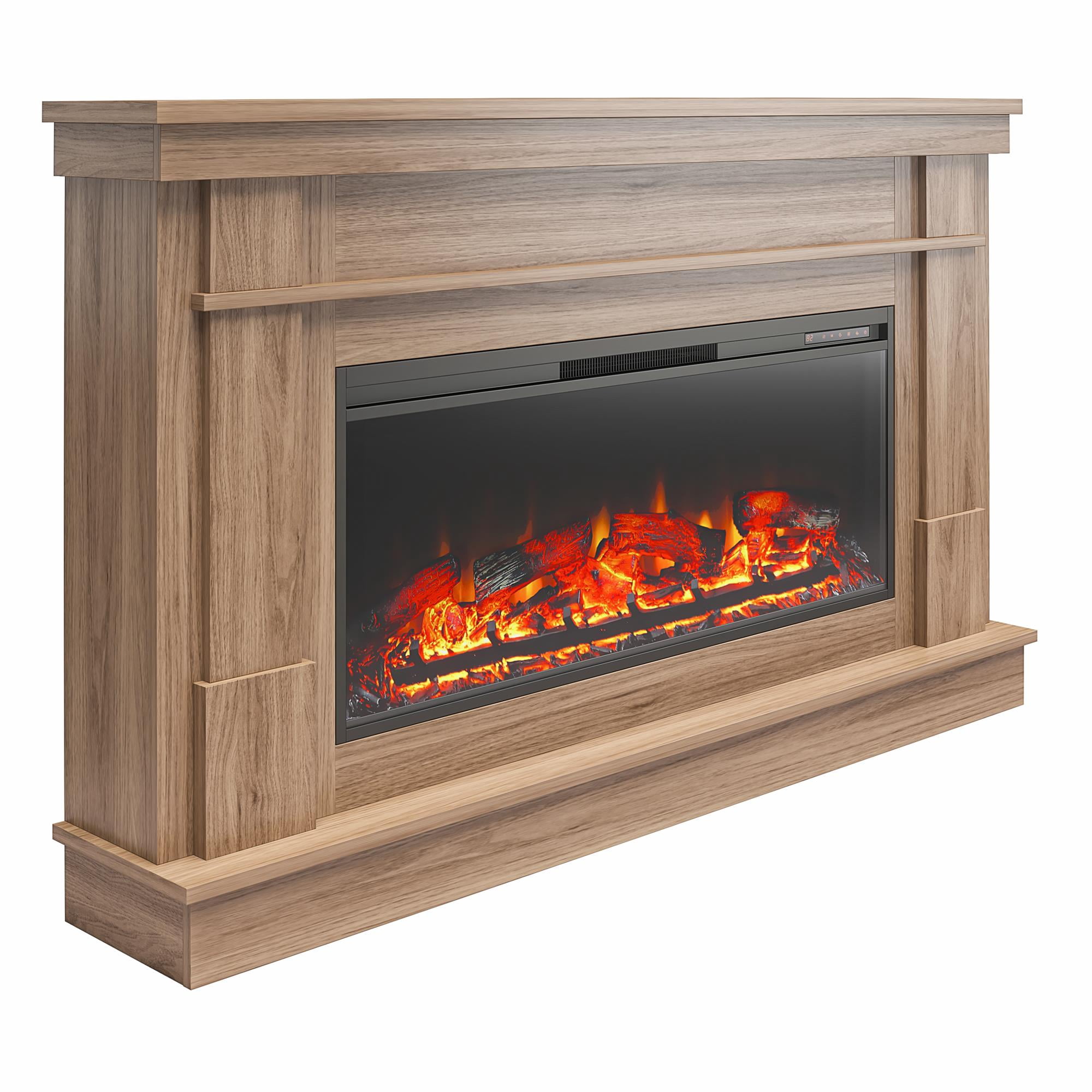 Elmcroft Wide Mantel with Linear Electric Fireplace, Walnut