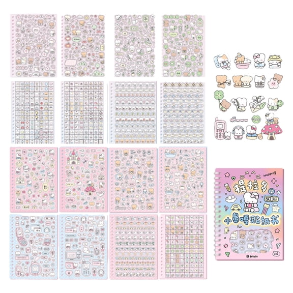 Cartoon Scrapbook Sticker Photocard Sticker Book Self-Adhesive Decorative Sticker Book for Girls Boys