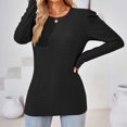 thumbnail image 4 of WREESH Womens Fashion Dressy Tops Solid Color Jacquards Round -Neck Long Sleeve Loose T-Shirt Pullover Black, 4 of 7