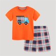 thumbnail image 2 of Short Sleeve Two-Piece Set for Girls, Polyester-Spandex Blend, Round Neck Top with Matching Pants, Orange, Size 100 (2-8 Years), 2 of 9