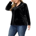 thumbnail image 4 of Agnes Orinda Women's Plus Size Top Wear-to-Work Lapel Long Sleeve Velvet Shirt 1X Black, 4 of 5