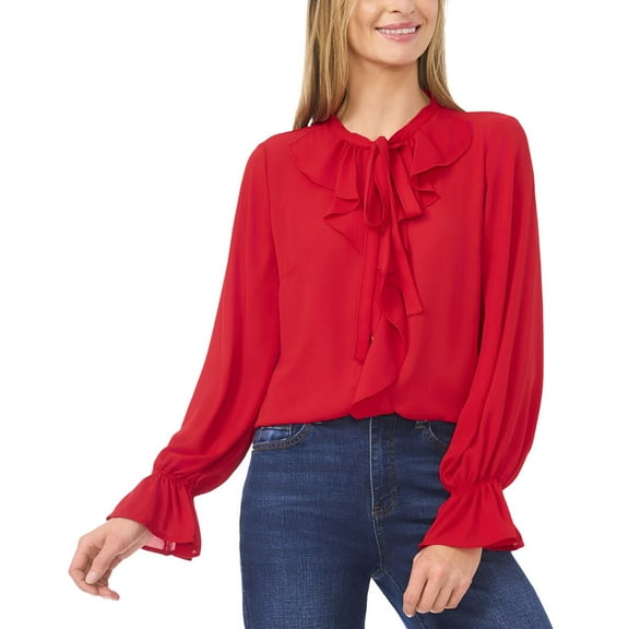 CeCe womens  Button Down Ruffle Top, m, Red