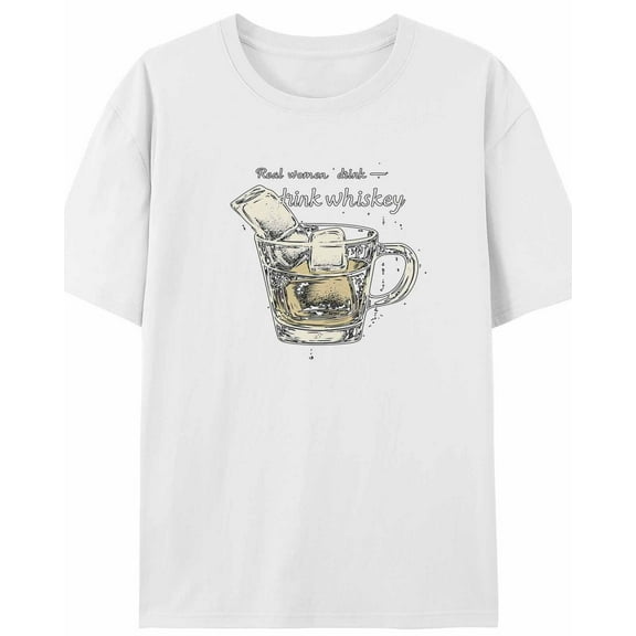 Women's T-Shirt Drink Whiskey Ice Cubes Short Sleeve Casual Tee Classic Crew Neck T Shirt for Women White, 2XL