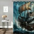 thumbnail image 2 of Orinice  Funny Cat Bathroom Shower Curtain Pirate Ship Sea Ocean Waves Nautical Sailboat Cool Kids Boys Hilarious Accessory 12 Plastic Hooks Waterproof Decor 69x72, 2 of 7