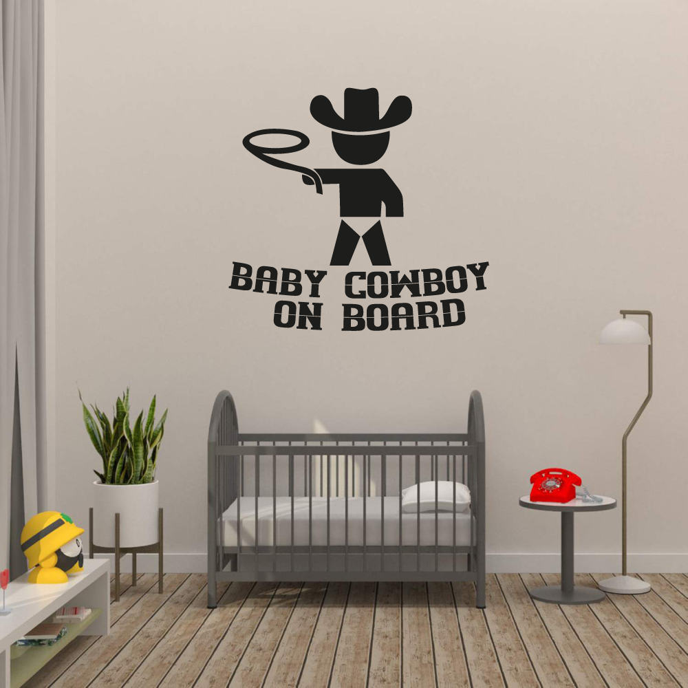 Baby Cowboy Onboard Quote Cute baby Cowboy Silhouette Cowboy Hat Baby Vinyl Wall Art Wall Sticker Wall Decal Home Kids Room Study Room Boys Room Wall Décoration Design Décor Size (28x30 inch) - image 2 of 3