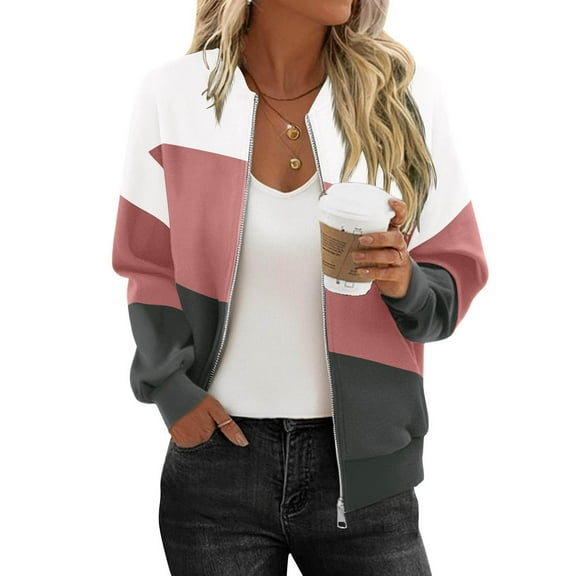 cfhntfmh Womens Zip up Sweatshirts Jackets Long Sleeve Casual Loose Outwear with Pockets Color Block Fall Fashion Outfits