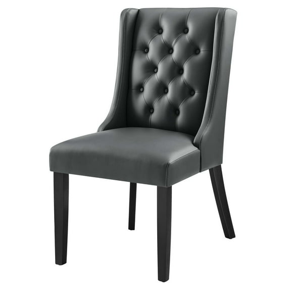 Side Dining Chair, Grey Gray, Vegan Leather, Kitchen Cafe Bistro Hospitality Restaurant, Modern Contemporary HB32931