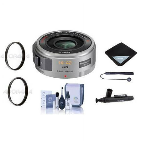 UPC: 0846431081627 | Lumix G X Vario PZ 14-42mm f/3.5-5.6 Aspherical Lens for Micro Four Thirds  Silver  Bundle with 37mm Filter Kit  Lens Wrap  Cleaning Kit  Lens Cap Tether  Software Kit