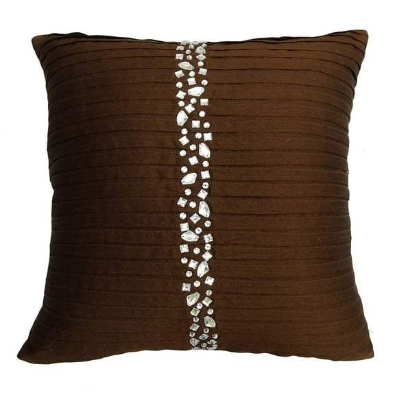 S4Sassy Handmade Decorative Cushion Cover Brown Stone Beaded Pillow Case Square Throw 12 x 12