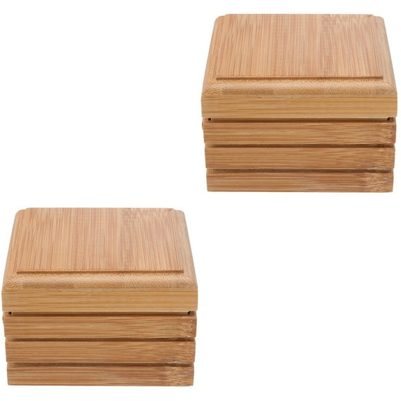2 Pcs Bamboo Soap Dish Storage Container Wooden Tray Bath Holder Sponges