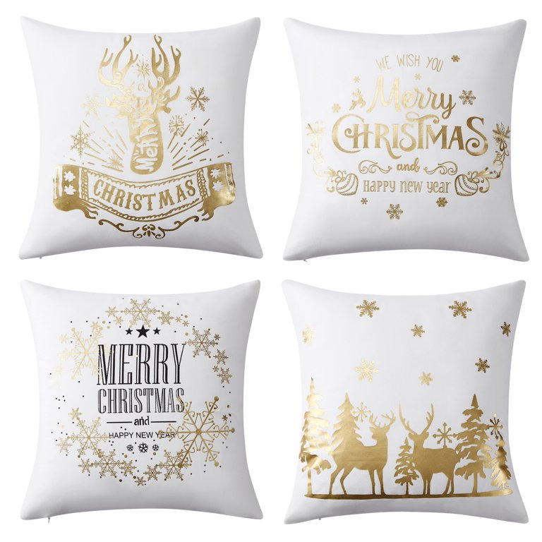 4-Pack Christmas Square Pillow Covers,18x18 Inches Velvet Touch