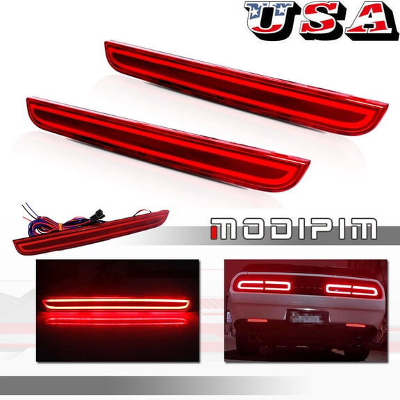 2pcs for 2015 - 2021 for Dodge Challenger Red Rear Bumper Fog Light Tail Brake LED Light -